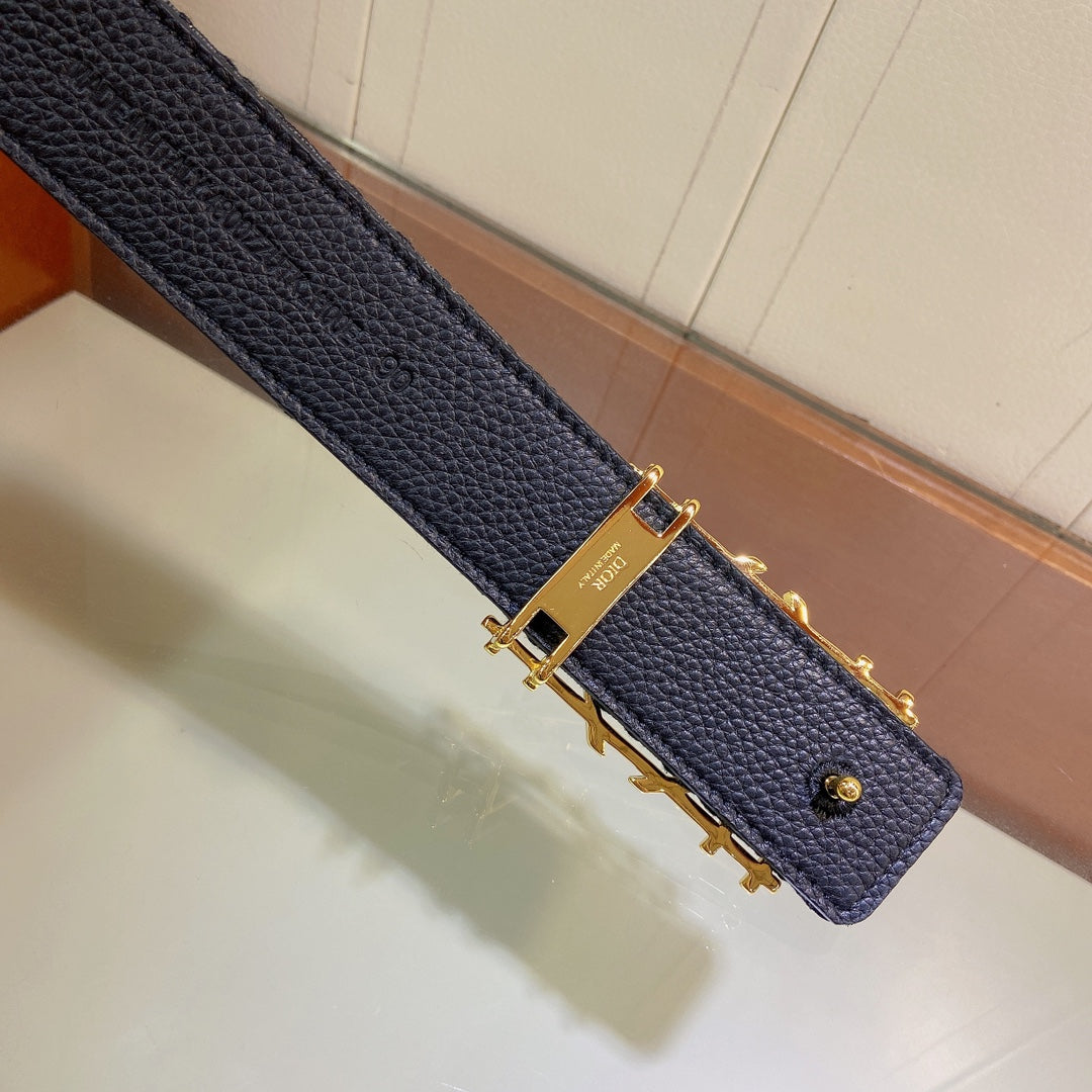 Pre-Owned Dior Men’s Reversible Belt 3.5cm with Signature Canvas & Calfskin, Brass Buckle