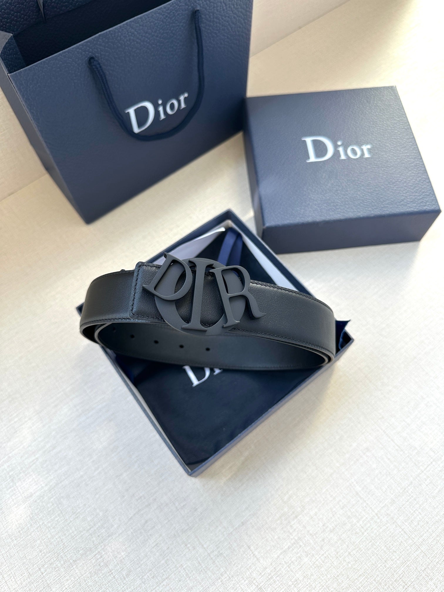Pre-Owned Dior Charm Men’s Belt 3.5cm Stainless Steel & Gold-tone Buckle
