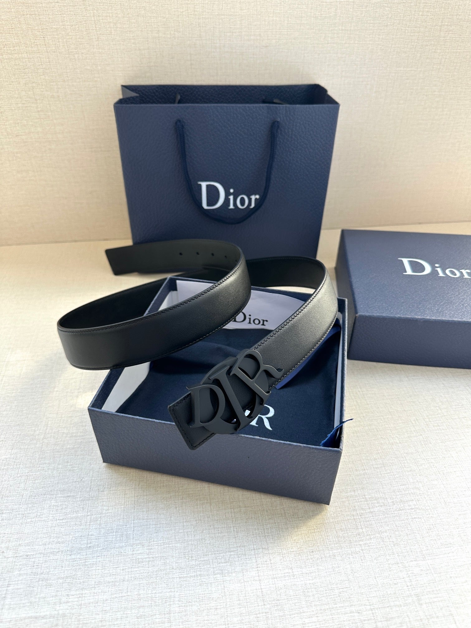 Pre-Owned Dior Charm Men’s Belt 3.5cm Stainless Steel & Gold-tone Buckle