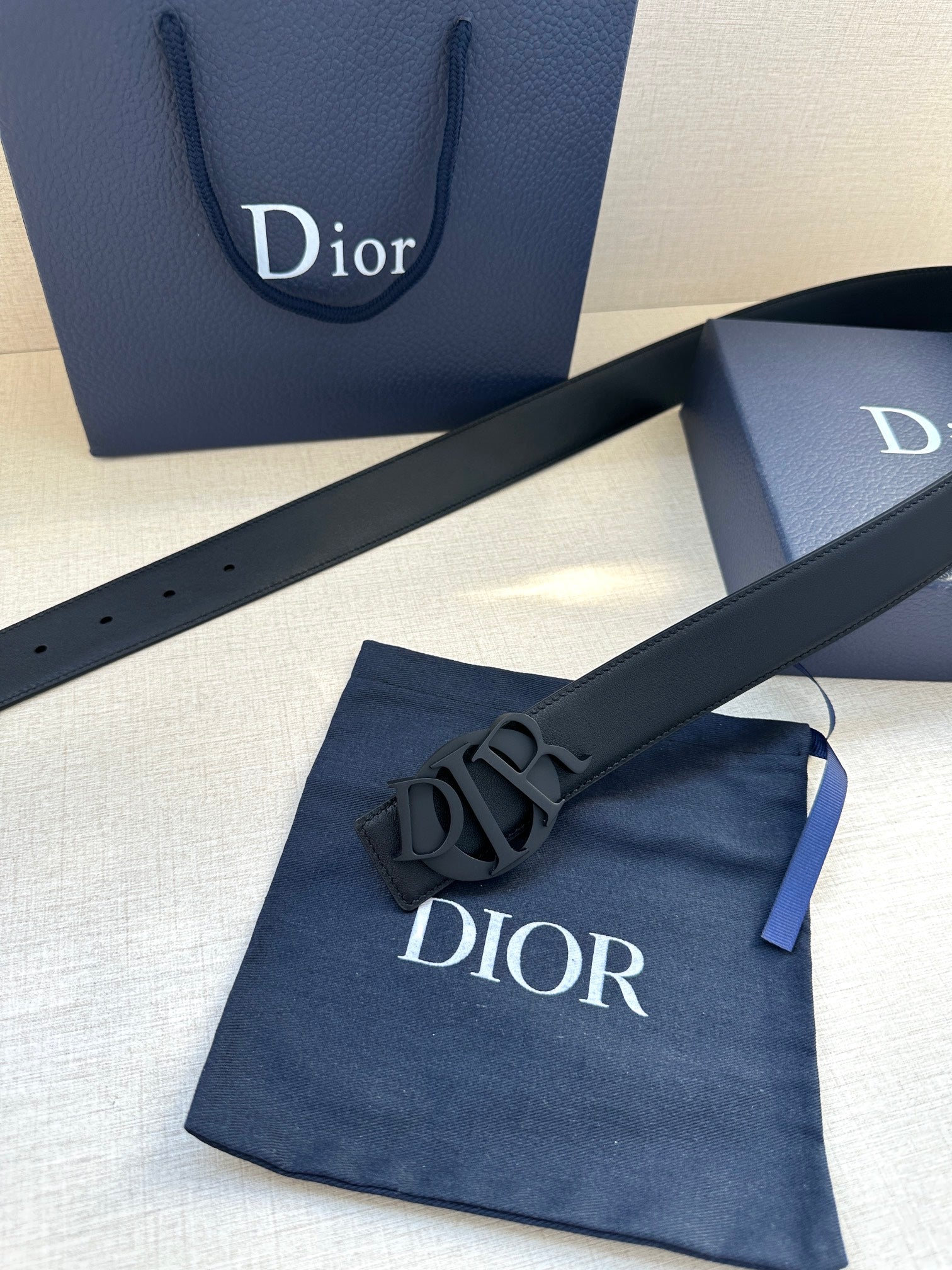 Pre-Owned Dior Charm Men’s Belt 3.5cm Stainless Steel & Gold-tone Buckle
