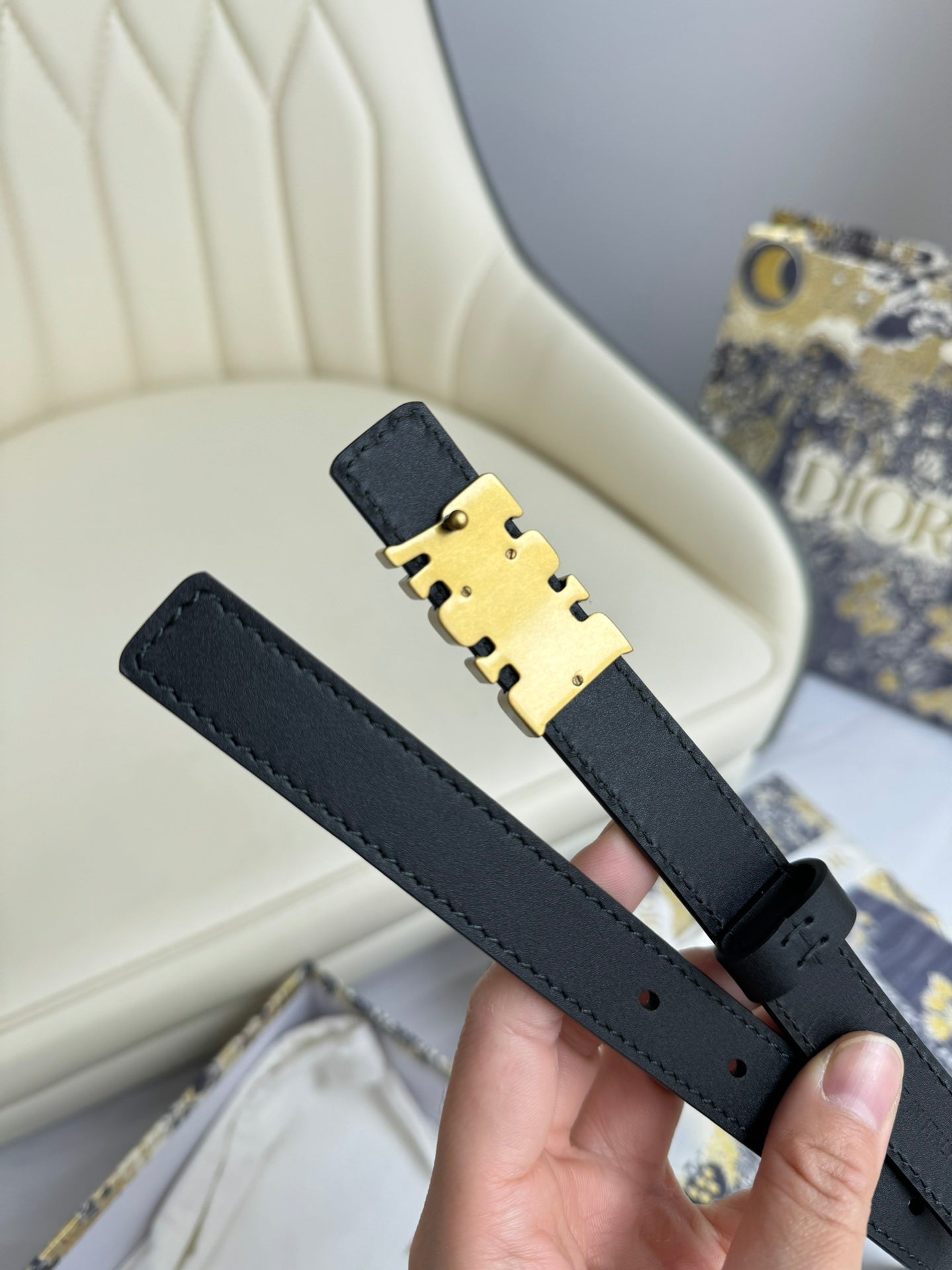 Pre-Owned Dior Women’s Belt 2.0cm/3.0cm Calfskin with CD Logo Buckle