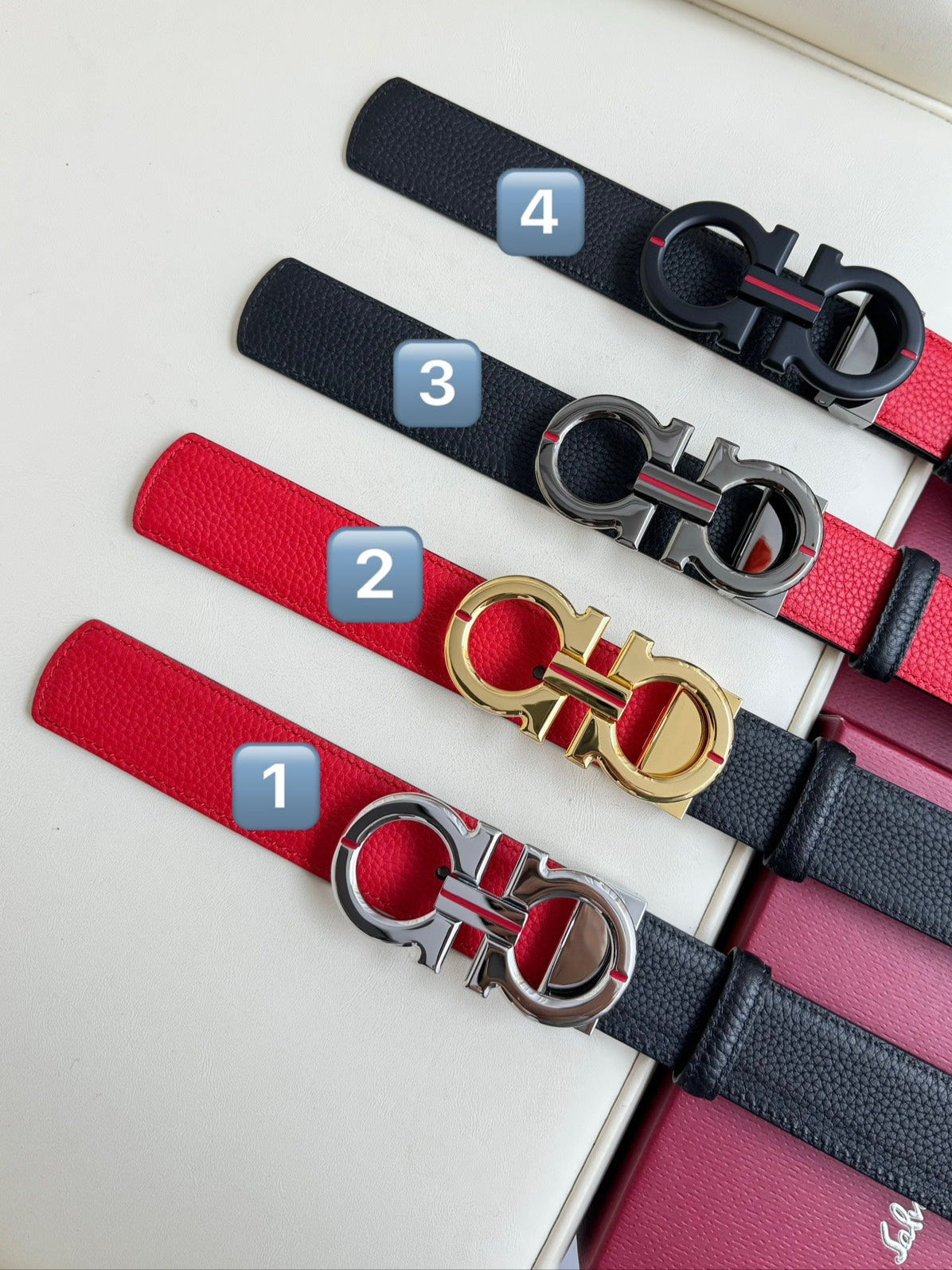 Ferragamo Reversible Leather Belt 3.5cm with Polished Brass Gancini Buckle