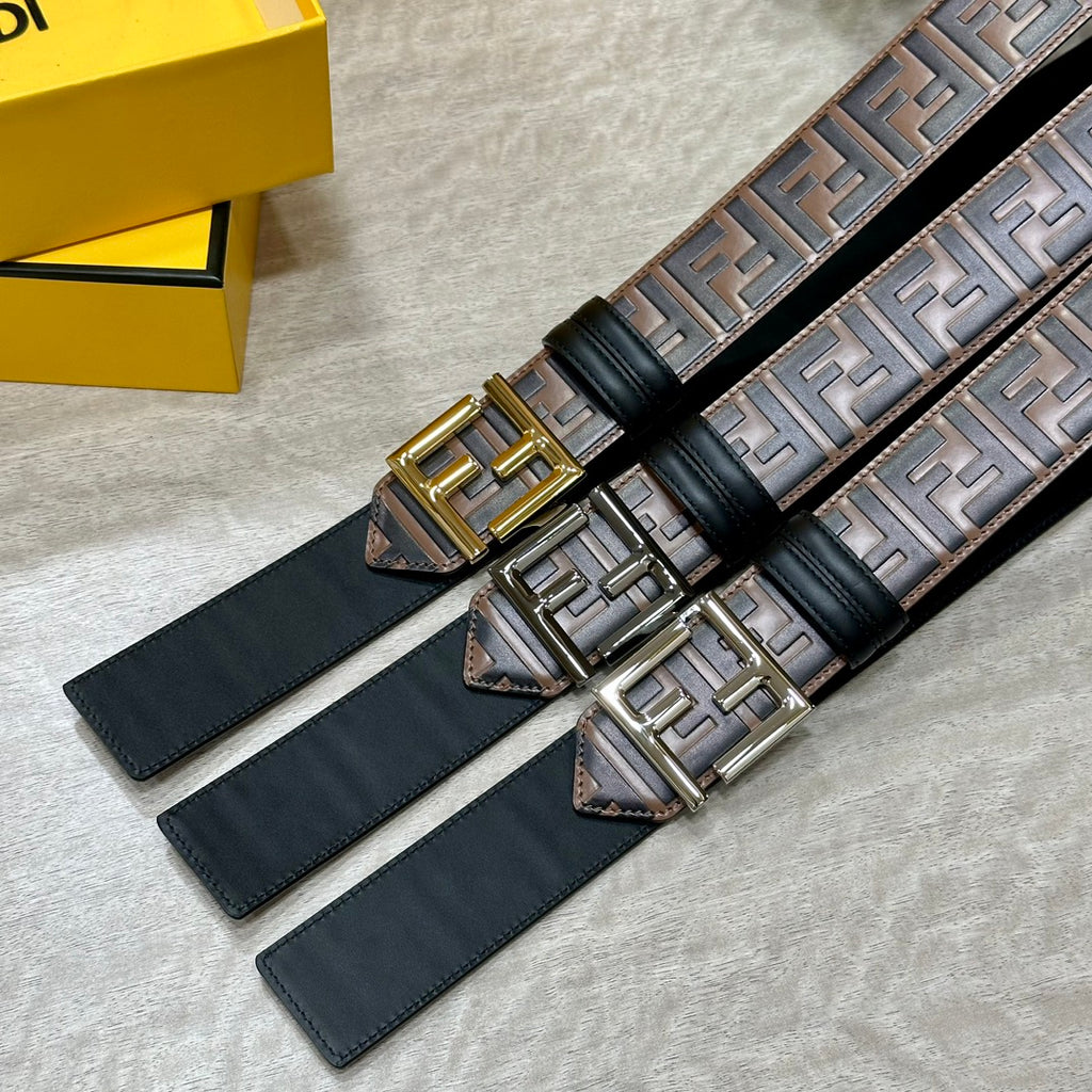 Pre-Owned FENDI FF Logo Wide Leather Belt 40mm