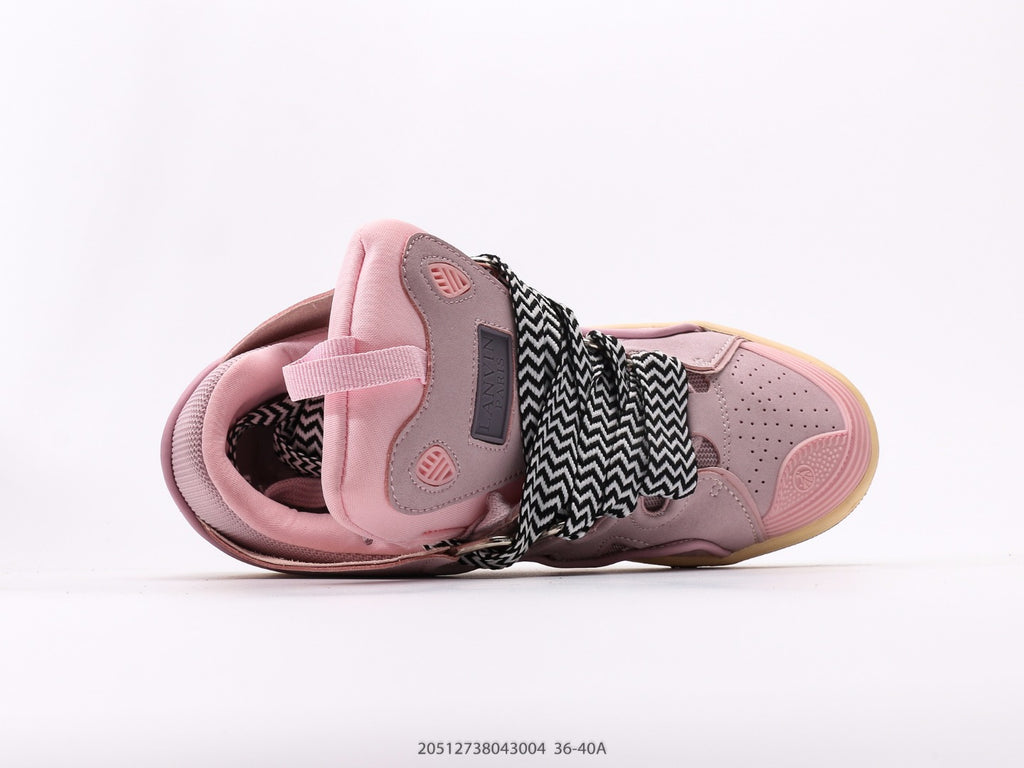 Pre-Owned Lanvin Leather Curb Sneakers Pink