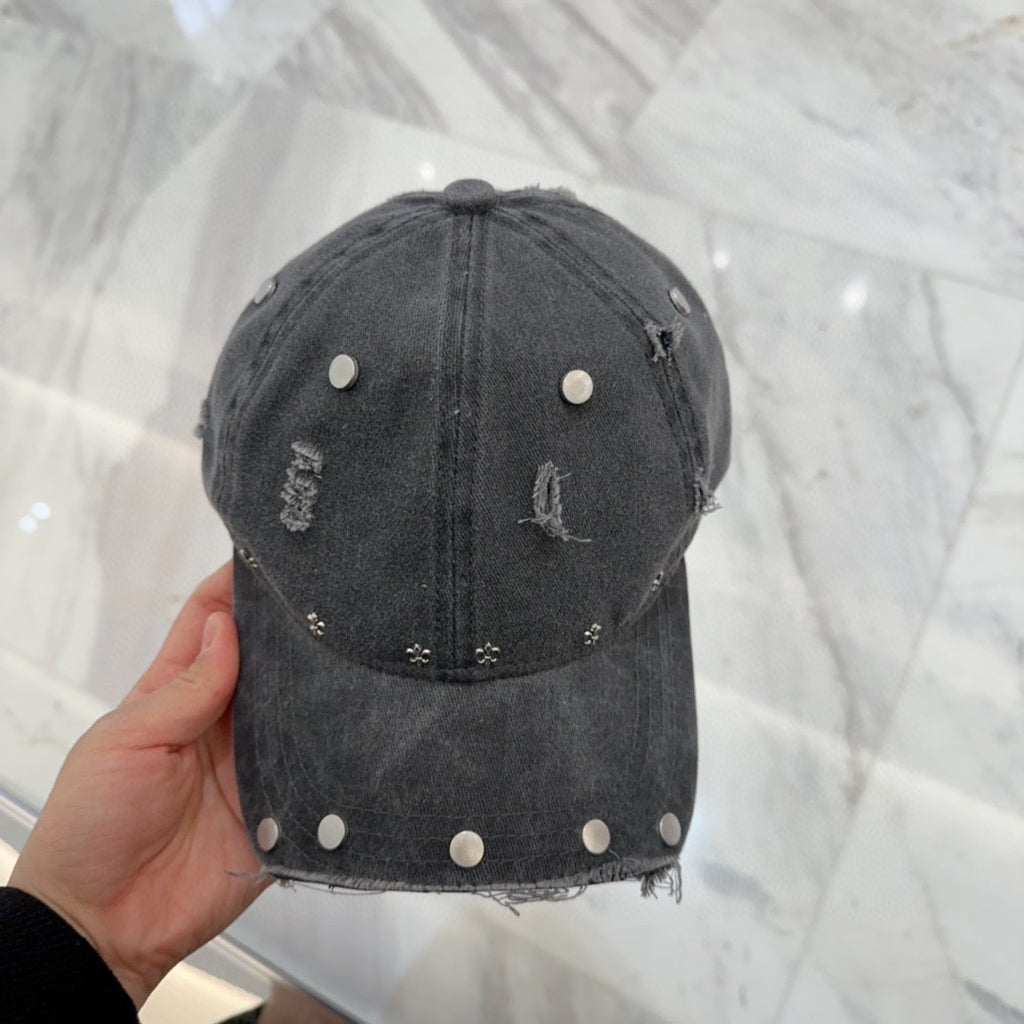 Chrome Hearts distressed studded cap with bold streetwear luxury edge