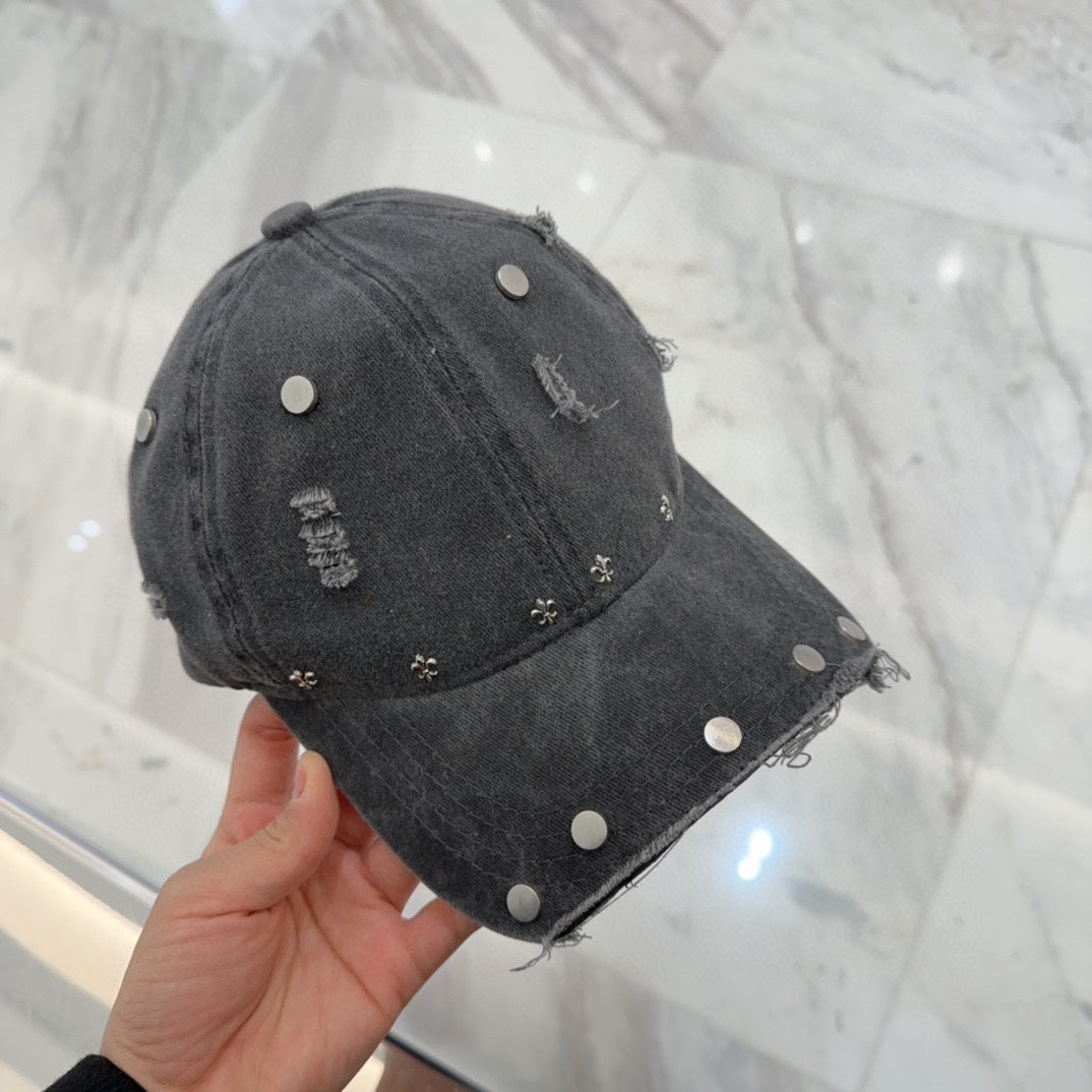 Chrome Hearts distressed studded cap with bold streetwear luxury edge
