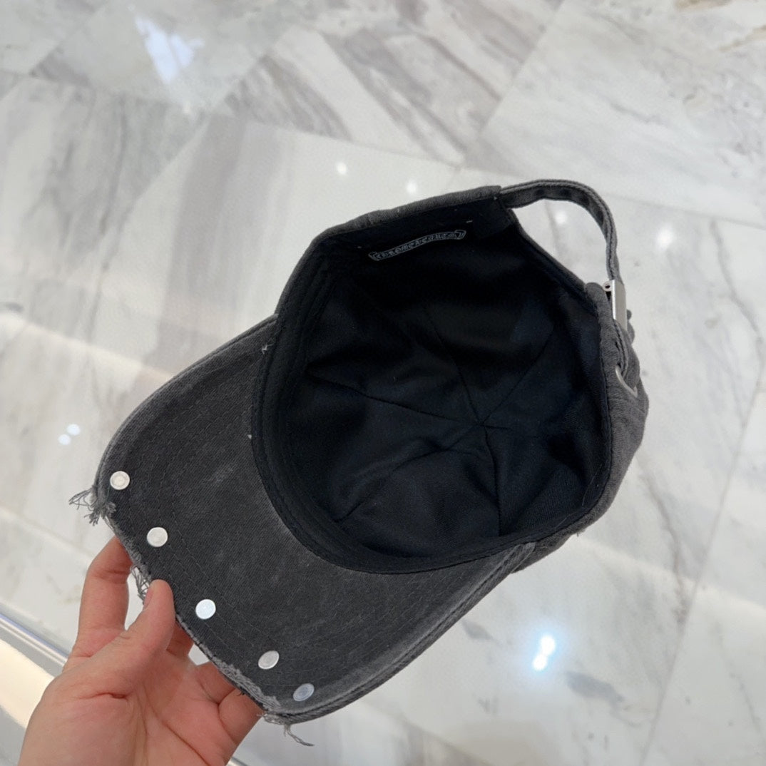 Chrome Hearts distressed studded cap with bold streetwear luxury edge