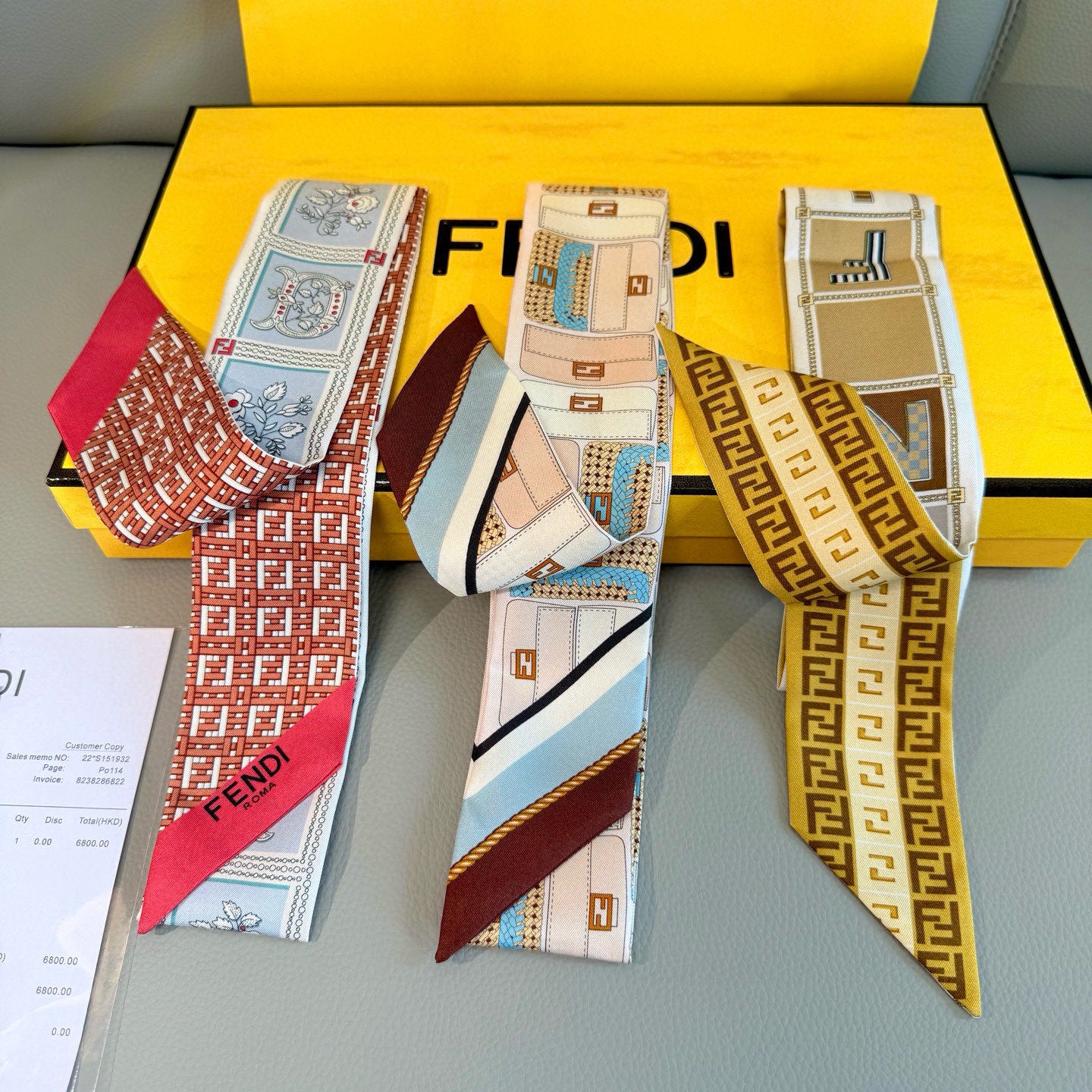 Pre-Owned Fendi Silk Twilly Scarf – Double-Sided Print, Hair & Bag Ribbon
