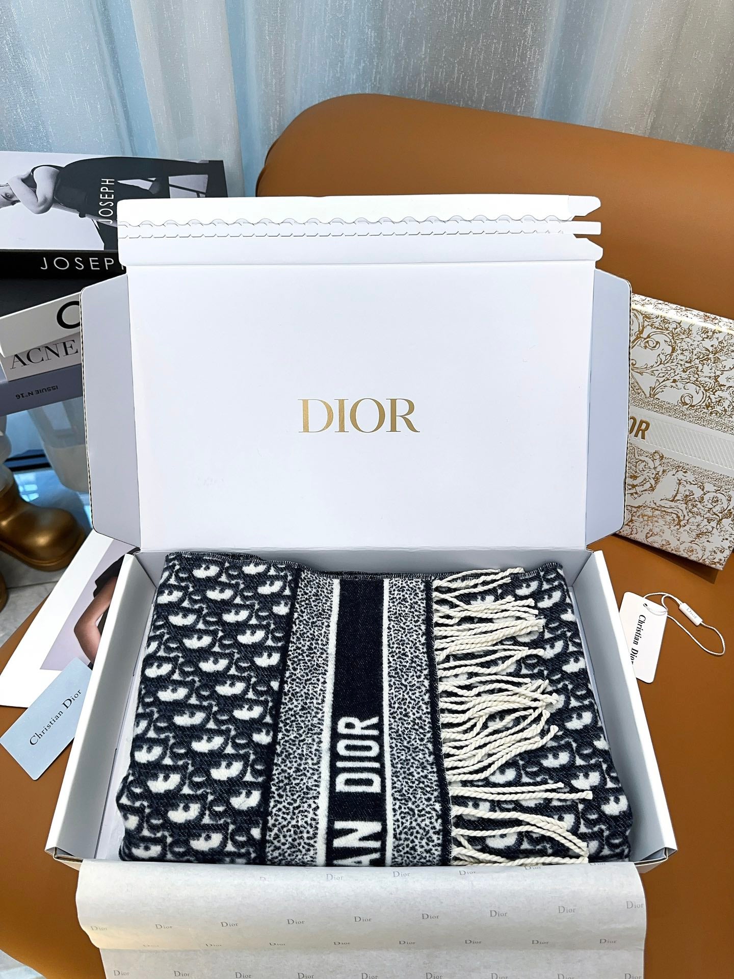 Pre-Owned Dior Oblique Wool-Cashmere Long Scarf – Grey & Blue