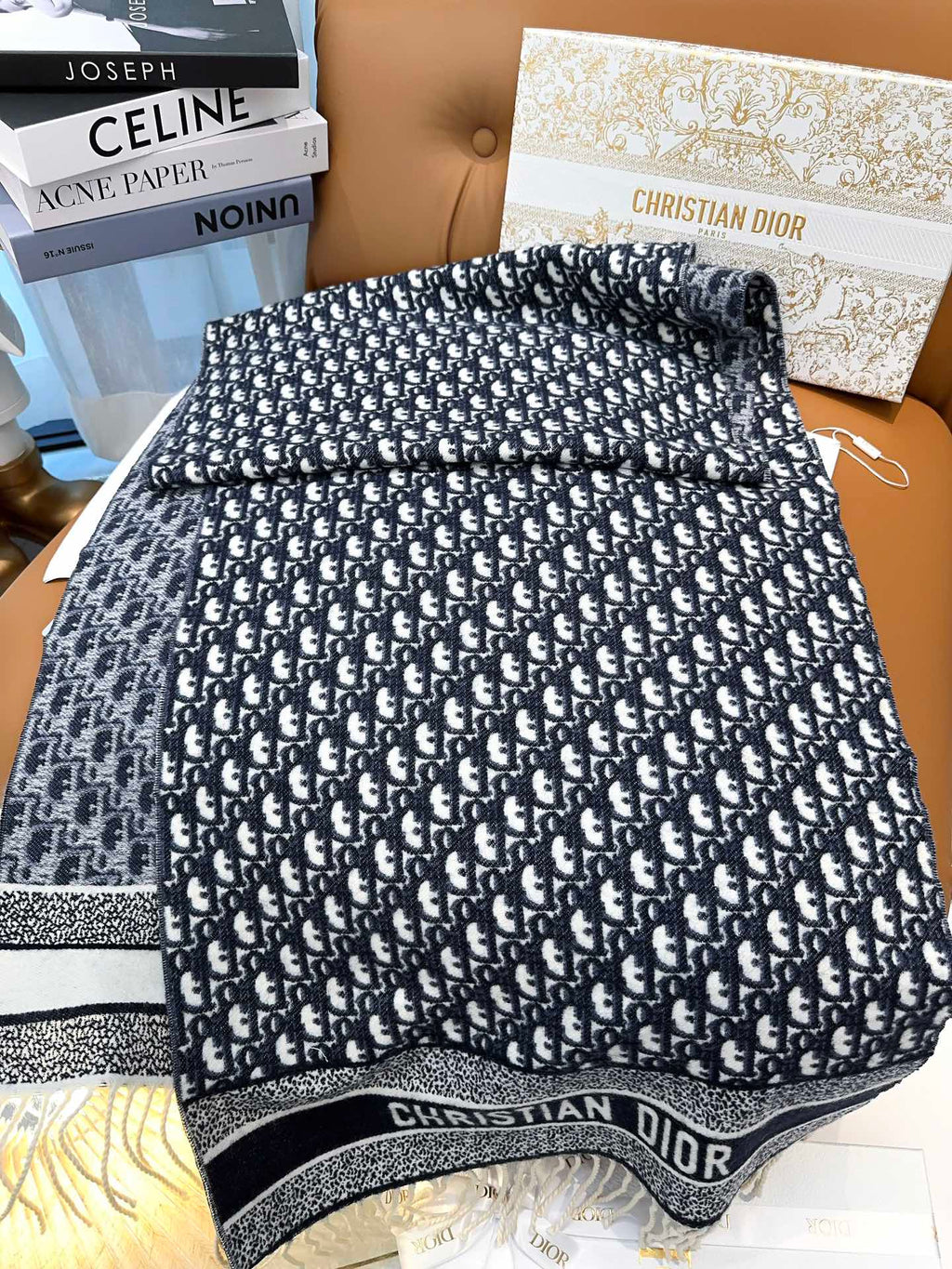 Pre-Owned Dior Oblique Wool-Cashmere Long Scarf – Grey & Blue