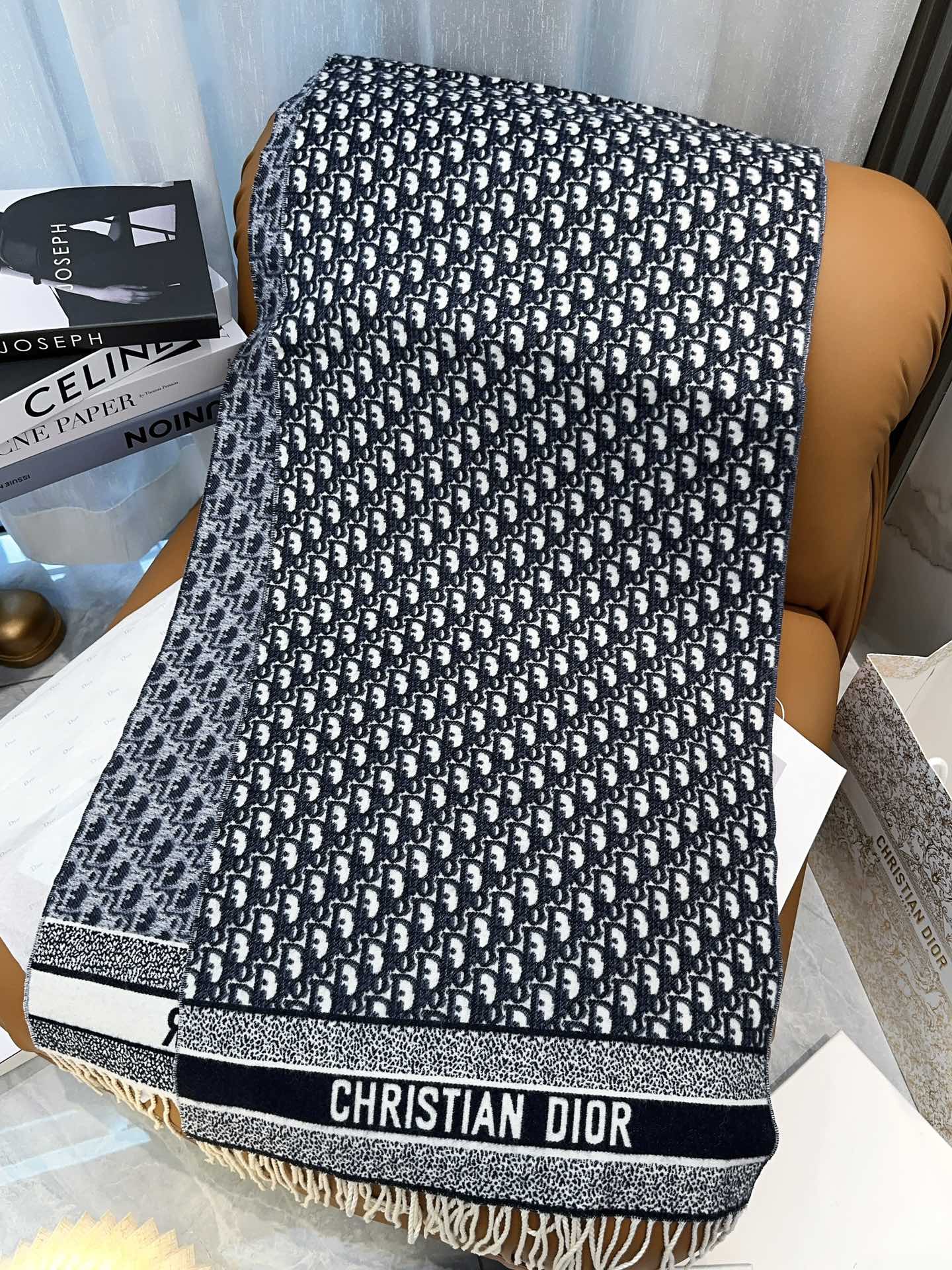 Pre-Owned Dior Oblique Wool-Cashmere Long Scarf – Grey & Blue