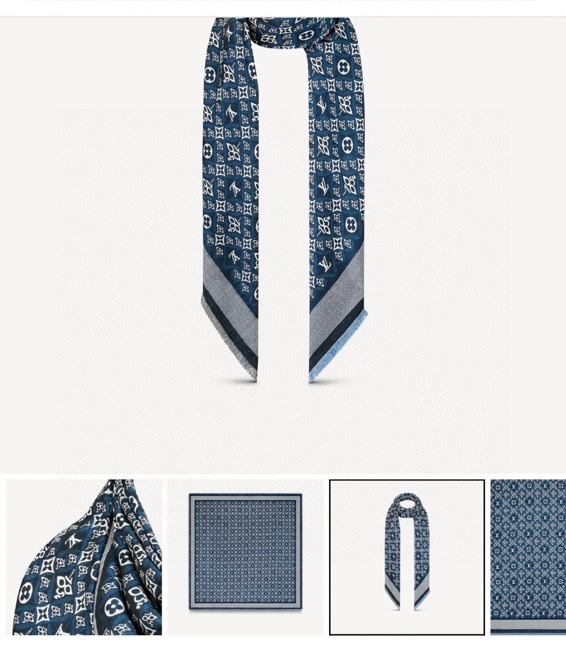 Pre-Owned Louis Vuitton Monogram Wool-Silk Square Scarf – Blue, 140×140cm