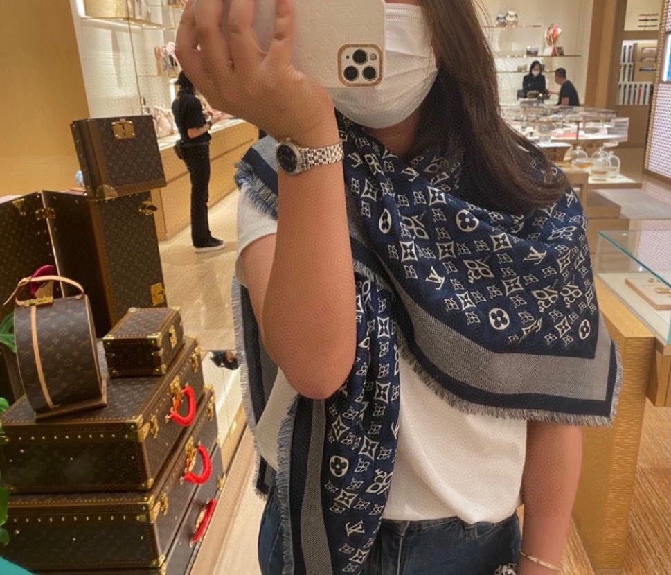 Pre-Owned Louis Vuitton Monogram Wool-Silk Square Scarf – Blue, 140×140cm
