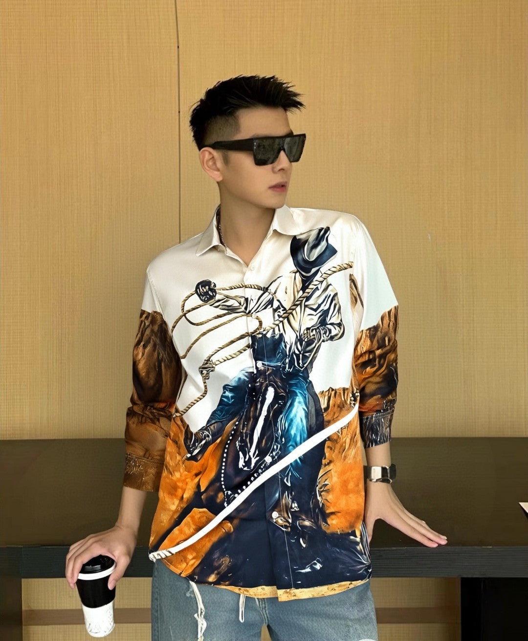 Pre-Owned Louis Vuitton Western Cowboy Digital Print Long Sleeve Shirt
