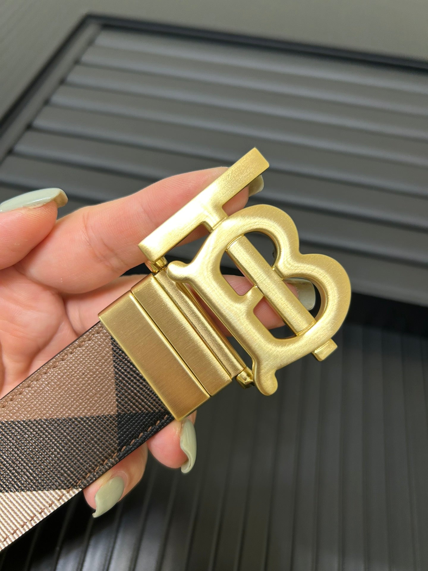Pre-Owned Burberry London Check Leather Belt with Monogram Logo Buckle, Width 3.5cm