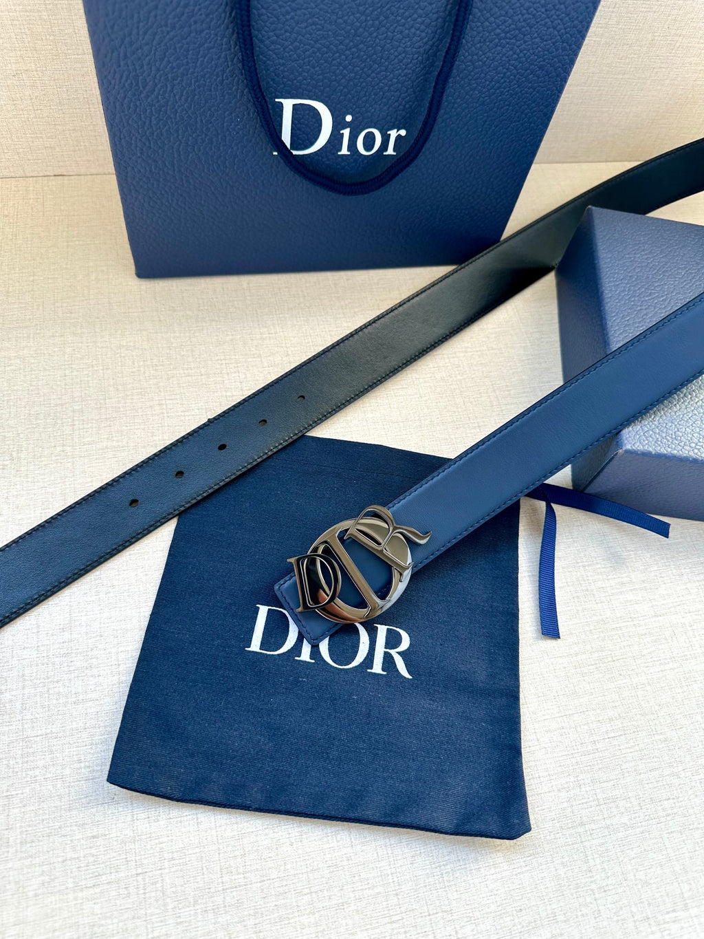 Pre-Owned Dior Charm Men’s Belt 3.5cm Stainless Steel & Gold-tone Buckle