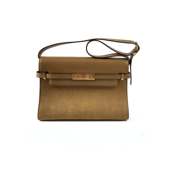 Pre-Owned Saint Laurent Manhattan Shoulder Bag in Embossed Cowhide Leather