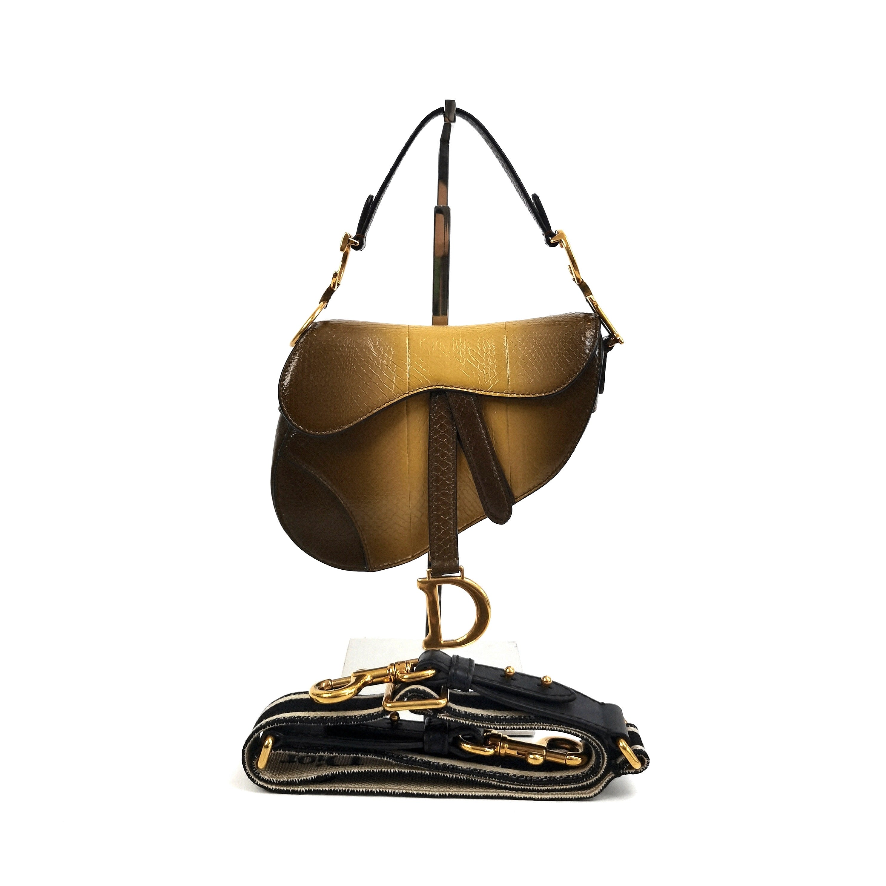 Pre-Owned Dior 2019 Limited Edition Small Saddle Bag in Watersnake Leather with Strap