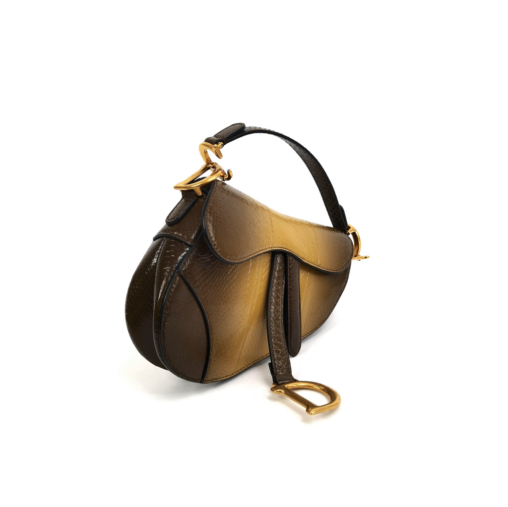 Pre-Owned Dior 2019 Limited Edition Small Saddle Bag in Watersnake Leather with Strap