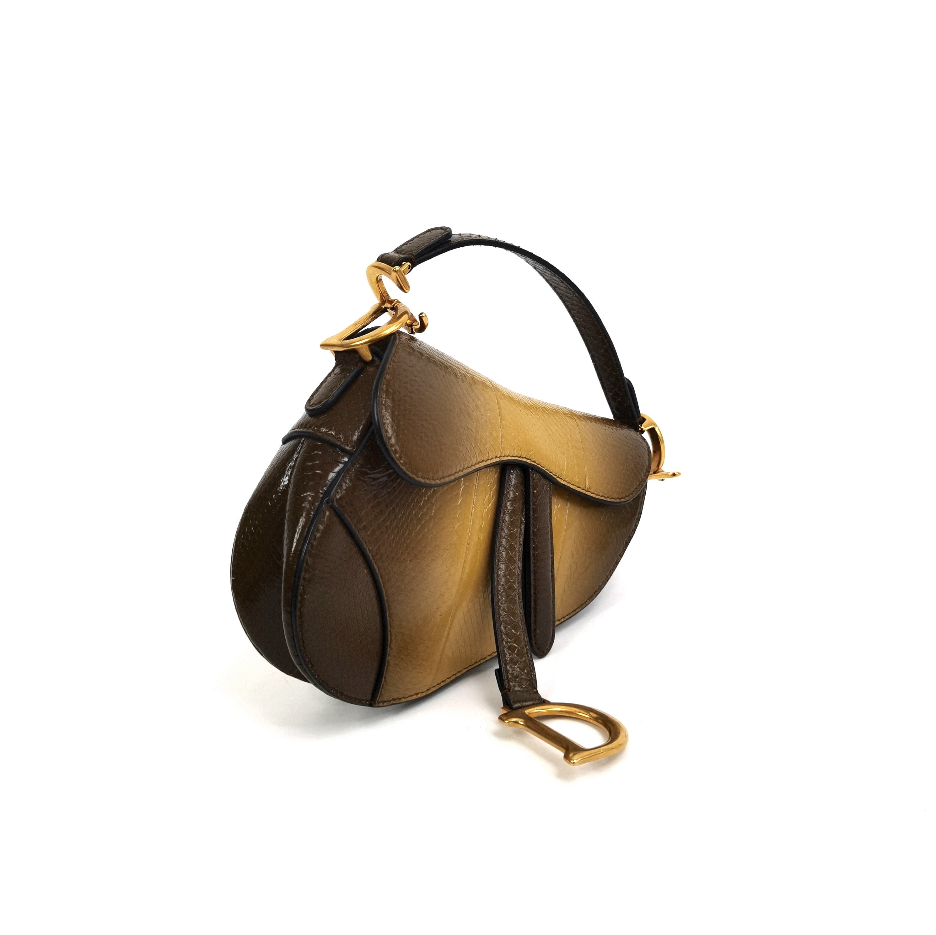 Pre-Owned Dior 2019 Limited Edition Small Saddle Bag in Watersnake Leather with Strap