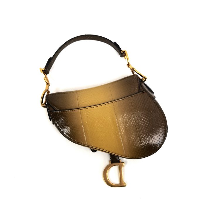 Pre-Owned Dior 2019 Limited Edition Small Saddle Bag in Watersnake Leather with Strap