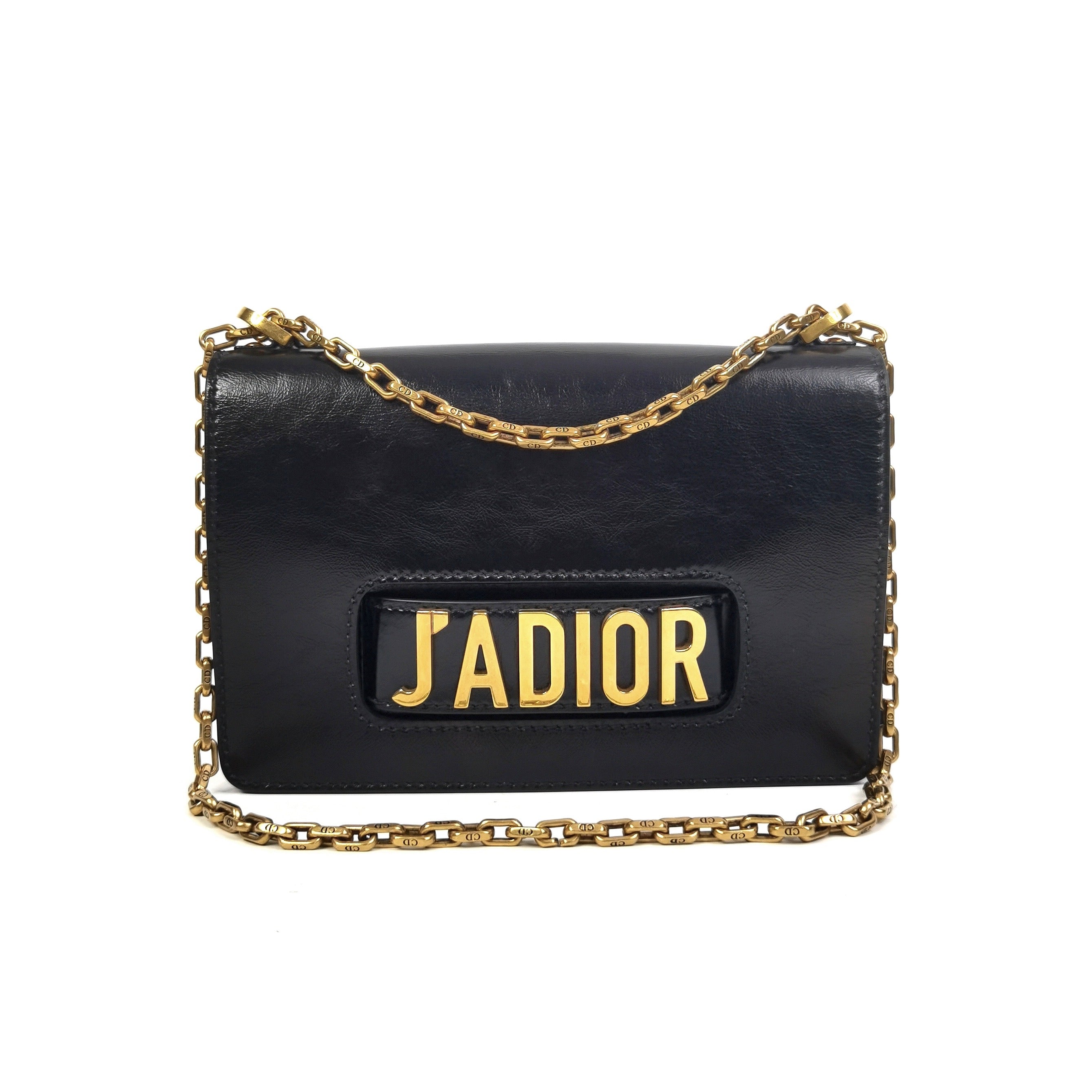 Pre-Owned Dior J’Adior Black Patent Leather Shoulder Bag – Gold Chain
